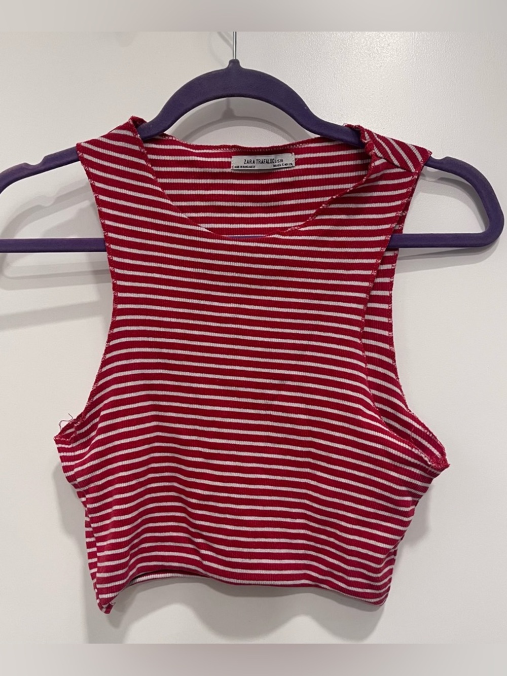 Zara Red and White Striped Ribbed Crop Tank Size Small Spring Summer Basic